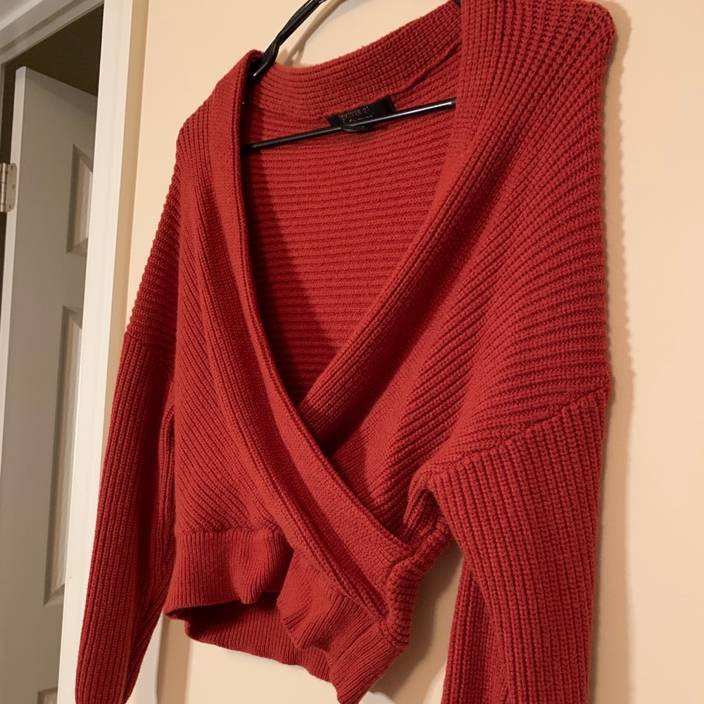 Cropped open front sweater